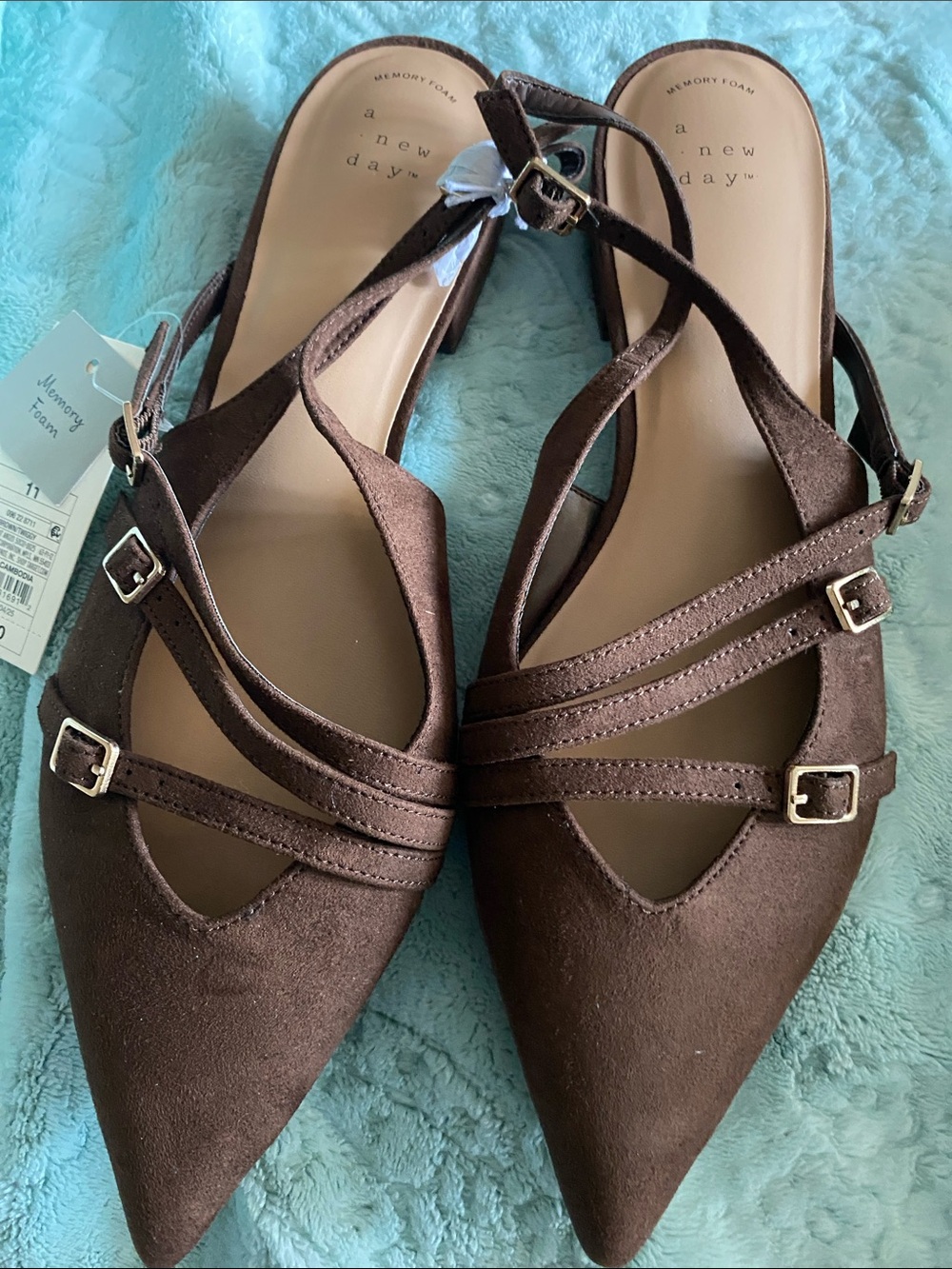 a new day Dark Brown Pointed Toe Strappy Slingback Flats